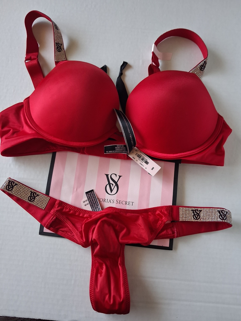 Victoria's Secret Red Satin Push-Up Bra & Thong Set